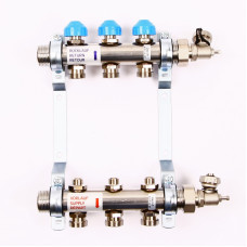 Коллекторная группа из нержавеющей стали с балансировочными и термостатическими вентилями UNI-FITT Н 1" х 3/4" 3 выхода