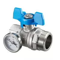 Кран шаровый Oventrop DN 25 G 1 ВР х G 1 НР, плоское уплотнение, с термометром, синий маховик 1406584 Кран шаровый Oventrop DN 25 G 1 ВР х G 1 НР, плоское уплотнение, с термометром, синий маховик 1406584
